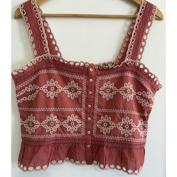 American Eagle Outfitters Tops - American Eagle Eyelet Crop Top Medium Sweet Coral Rust Embroidered Boho NEW Tank